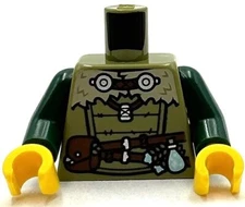 Lego New Minifig Olive Green Torso Viking Tunic Tan Collar Belt Silver Buttons