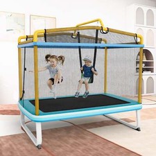 NNECW 3-in-1 Rectangle Trampoline for Kids with Swing amp Horizontal Bar-Yellow