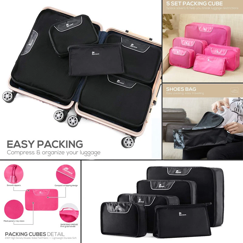 Nacuwa 5 Piezas Cubos de Embalaje Ropa de Viaje Almacenamiento Equipaje Organizadores Bolsas Bolsa Foto 2 de 4