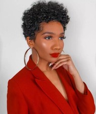 Short Afro Curly Human Hair Wig No Lace Glueless Black Pixie Cut For Black Women