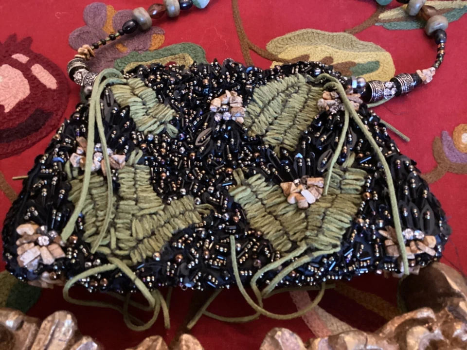 Mary Frances Purse Womens Green Floral Embellished Beaded Boho Vintage Bag - Image 2 of 4