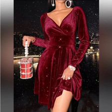 SHEIN Surplice Neck Velvet Dress Size: Medium