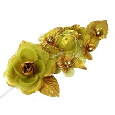 3 gold Silk Pearl  organza flower Corsages 5"x 2.5 with pearl pin