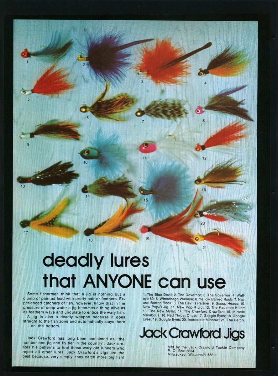1973 VINTAGE PRINT AD - JACK CRAWFORD FISHING JIGS DEADLY LURES AD
