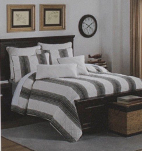 BROOKS BROTHERS Nantucket Stripe Quilt Set Grey Blue KING Shams