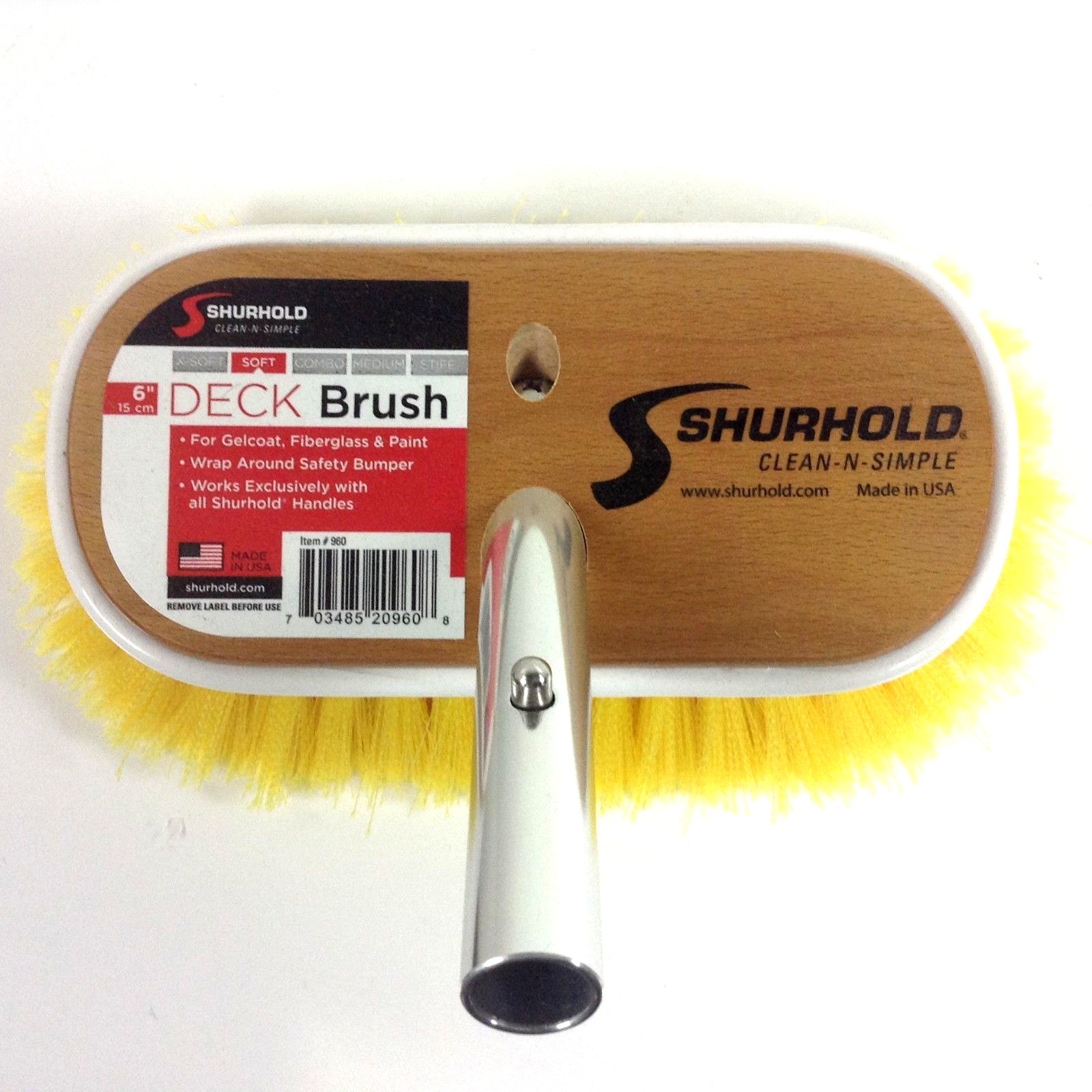 Shurhold ShurLok 6"inch Polystyrene Soft Bristle Deck Brush Pole