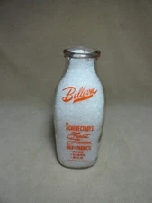Bellevue Dairy Color Pyro Quart Milk Bottle Schenectady NY