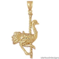 New 14k Yellow Gold Ostrich Carousel Pendant