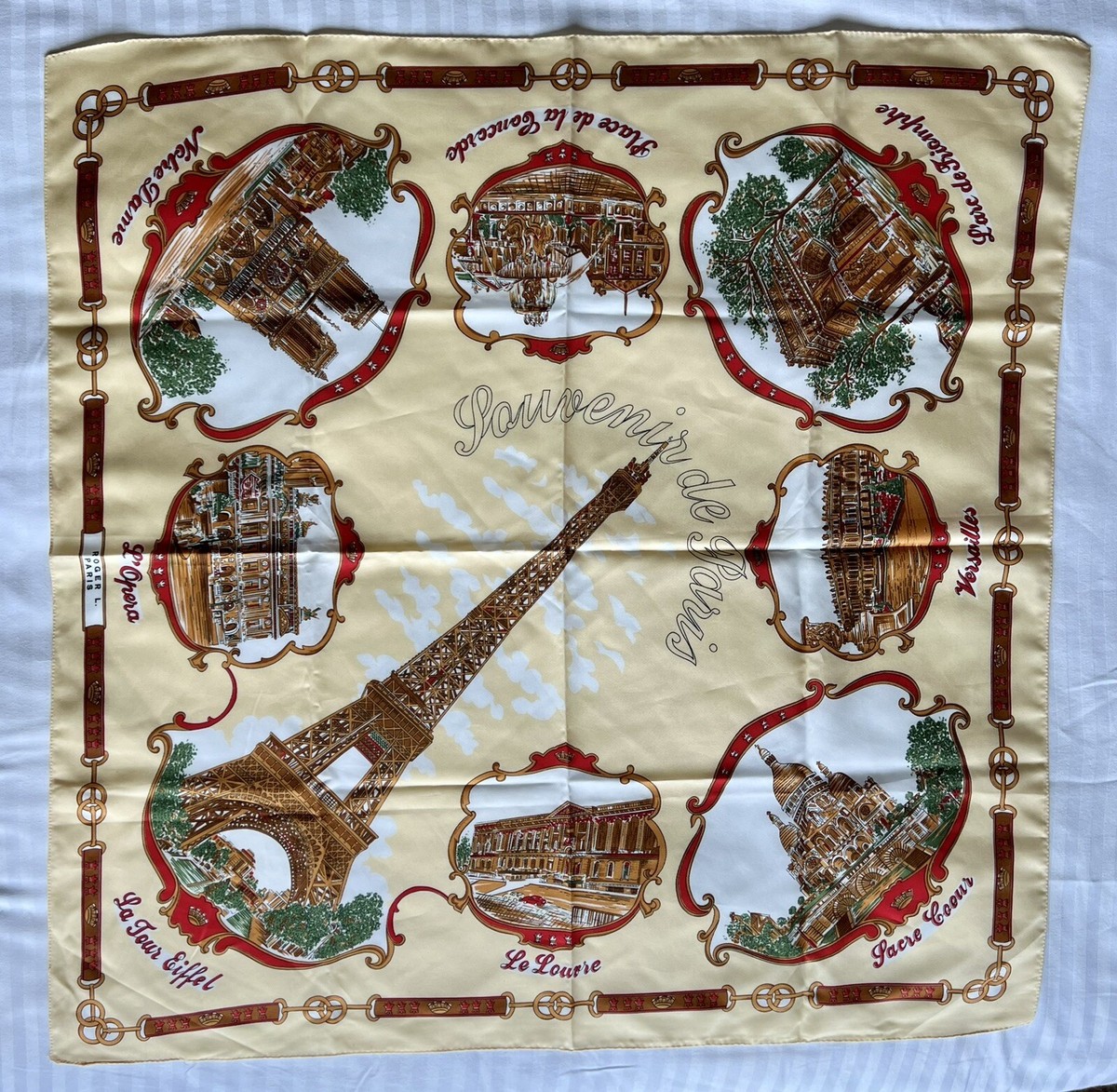 VINTAGE ROGER L PARIS SOUVENIR SCARF 8 LANDMARK SCENES ENGLAND