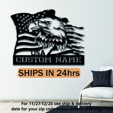 Custom Name Bald Eagle Flag Metal Wall Sign, Patriotic USA Steel Art Veterans