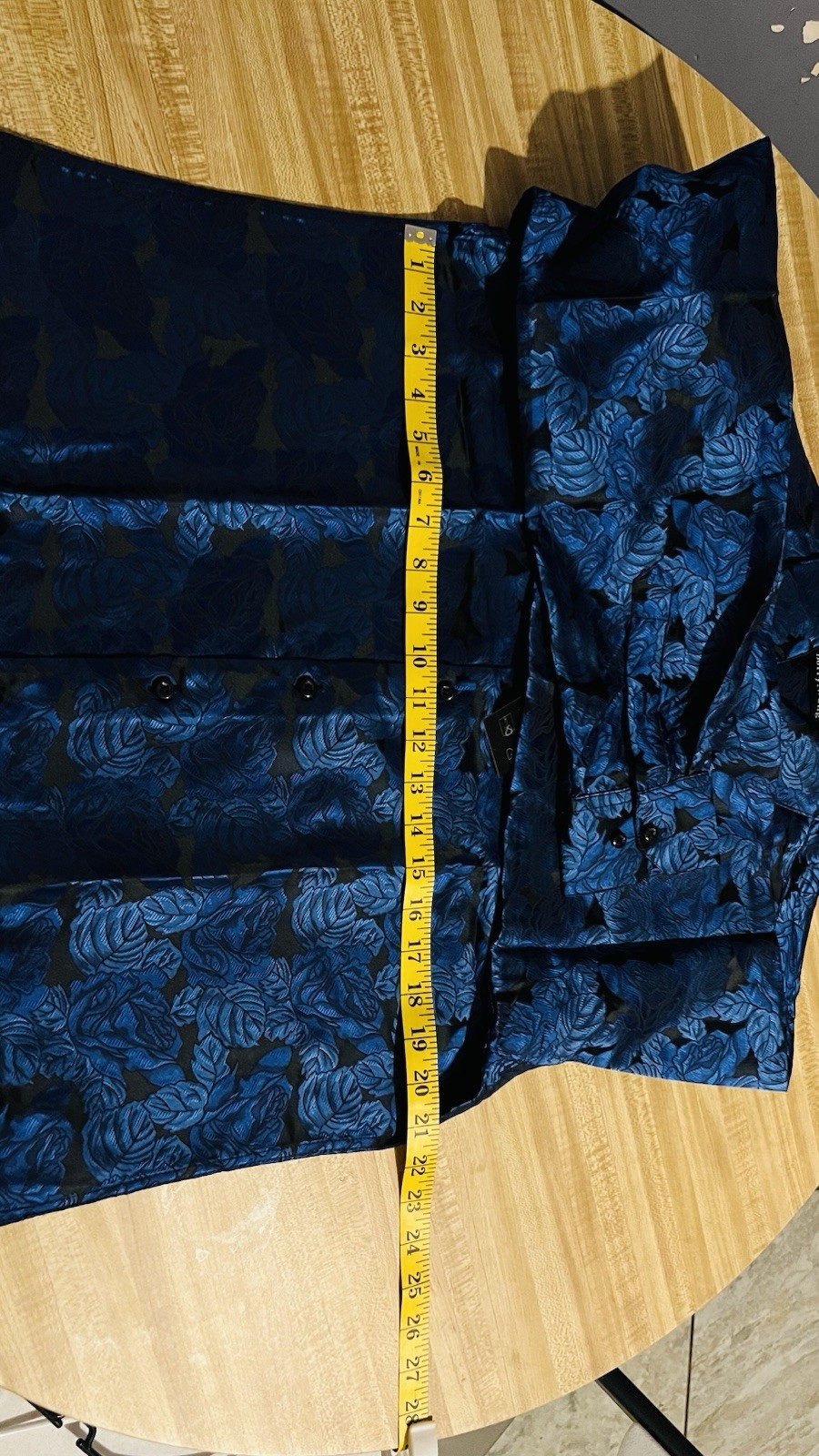 Barry Wang Shirt Mens Long Sleeve Blue Button Up Shiny Silk Size M Floral