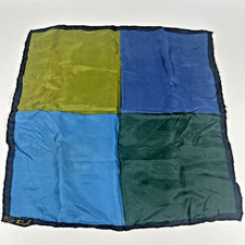Vintage Silk Hand Rolled Dumont Pocket Square Blue Green Color Block Italy