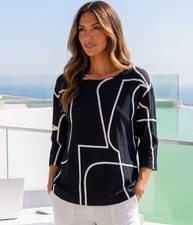 JASPER CONRAN DESIGNER at DEBENHAMS navy blue white ABSTRACT top Size 14 16