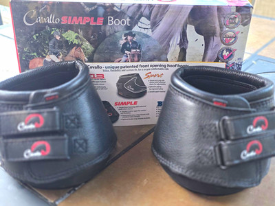 Cavallo Simple Hoof Boots Pair Black Leather & Rubber Horse Hoof Boot Set