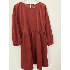 Madewell Corduroy Babydoll Dress Womens L Rust Orange Mini Long Sleeve Fall