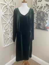 TALBOTS xlarge PINE GREEN VELVET LONG SLEEVE MIDI DRESS PARTY HOLIDAY