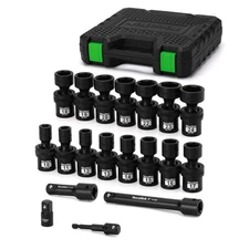 19 PCS 1/2" Drive Shallow Universal Impact Socket Set, Swivel Socket Set, Met...
