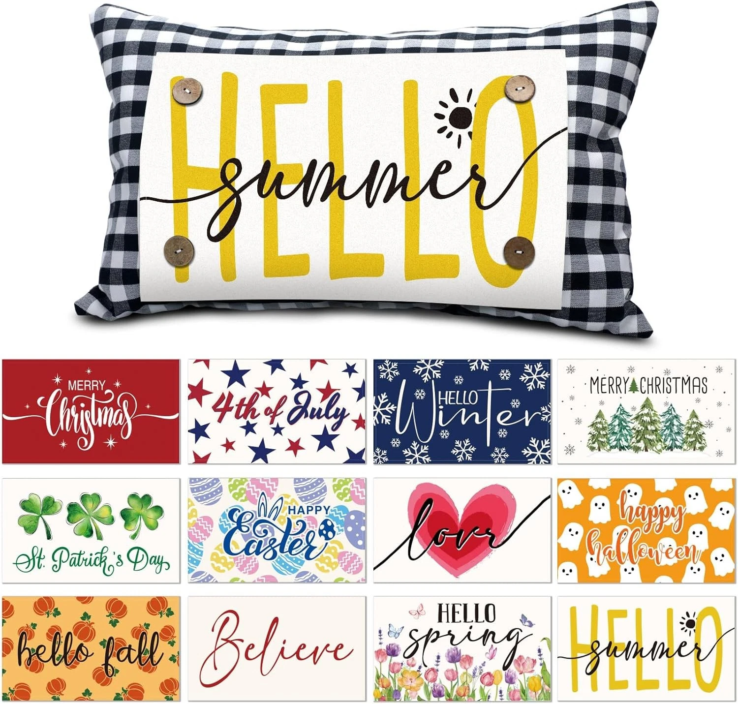 Seasonal Holiday Throw Pillow Cover with 12 Interchangeable Multicolor
