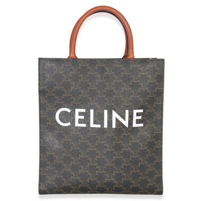 Celine Triomphe Canvas Tan Calfskin Small Vertical Cabas