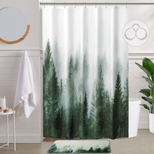 Misty Forest Stall Shower Curtain 54x78 Inch Green Nature Woodland Pine Tree