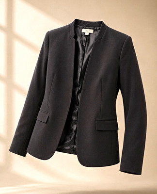 Women s Black Collarless Open Front Lined Blazer Jacket Size L/G