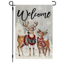 Welcome Garden Flag 12x18 Inch Double Sided Reindeer Christmas Snow Holiday