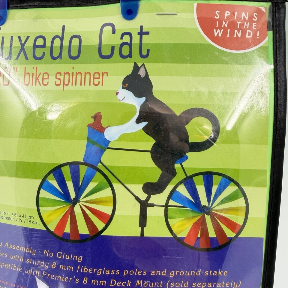 Esmoquin Cat Cardinal Bicicleta Wind Spinner 20" Wind Garden Foto 2 de 4