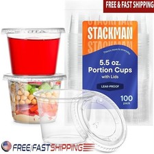 Airtight Plastic Portion Cups W/ Lids Sauces Dressings Condiments 100 Pack New
