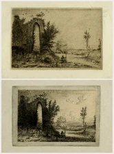 2 Rare Antique Master Prints-LANDSCAPE-RUINS OF BOIS-GROLLAND-Rochebrune-1850