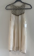NWT Vintage Ivory Chiffon Beaded Glynda Urban Outfitters Kimchi Blue Dress Sz S