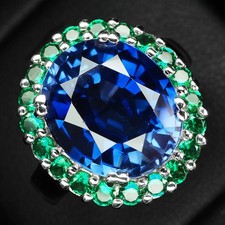 Invaluable Royal Blue Sapphire 8.10Ct 925 Sterling Silver White Gold Halo Rings