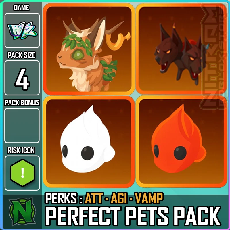 Roblox World Zero WZ - 4 PACK PETS - ATT/AGI/VAMP - Reindeer/Cerberus/Essences