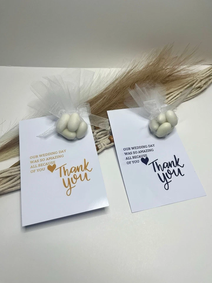 Thank you Personalized wedding favor cards with Jordan Almond Candies. - Image 3 of 4