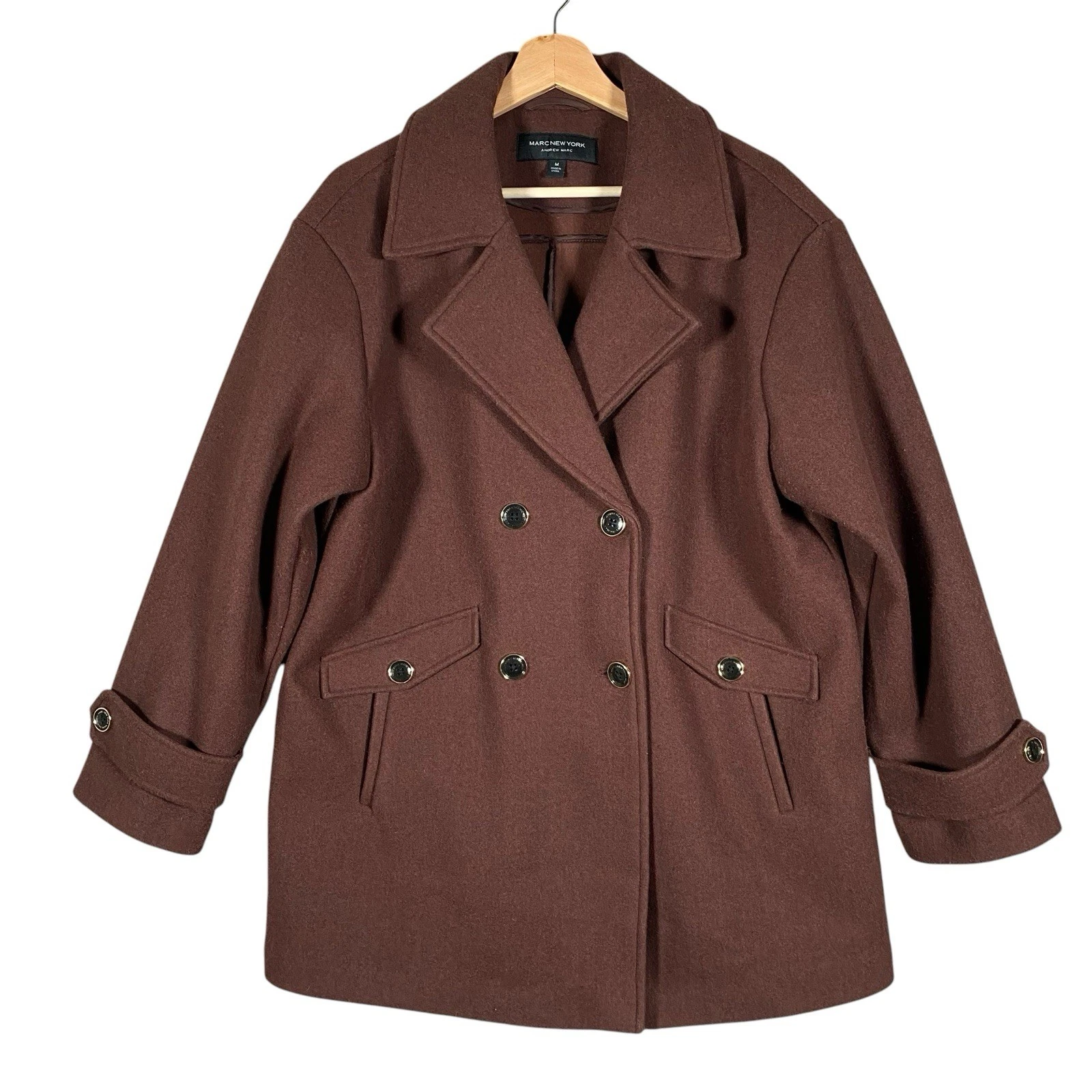 VETEMENTS Andrew Marc New York Cappotto Donna M Marrone Doppiopetto Pavone Caldo Pesante