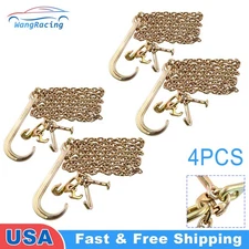 4PCS 5/16" X 10' G70 Flatbed Truck Transport Tow Chain J Hook Shank w/ Grab Hook