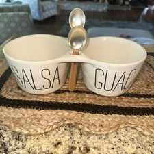 New Mud Pie Home Bistro Salsa Guac Guacamole Double Dip Serving Set With Spoons