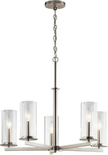 KICHLER Crosby 22.25" 5 Light Chandelier Clear Glass Brushed Nickel, White