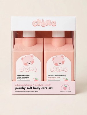 New-The Creme Shop-Peachy Body Care Set-Pump-Cleanser & Body Balm 2-16.9 fl oz