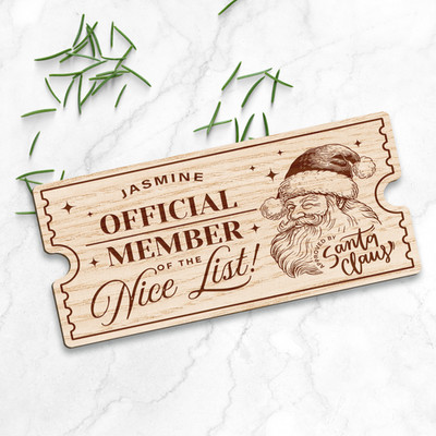 Nice List Ticket - Santa: Personalisierte Santa's Nice List Holzticket Geschenk