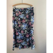VTG 90s Women's Floral Long Skirt Black Pink Blue Cottagecore Fairycore Spring