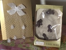 Vtg Pair Womens Veil Hat Fascinator One Size Brown White Bows Wedding Dress Up