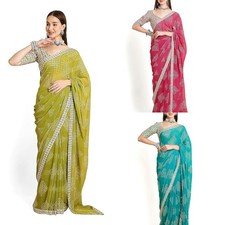 Women's Chiffon Bandhani Printed Saree with Unstitched Blouse Piece