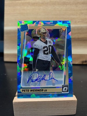 2021 Pete Werner Auto Blue Cracked Ice Donruss Optic /15 #276 New Orleans Saints