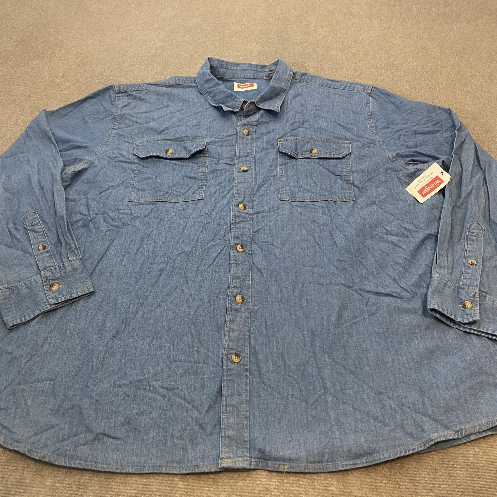 Wrangler Shirt Mens 3XL Blue Denim Long Sleeve Button Up Collared Pockets NWT