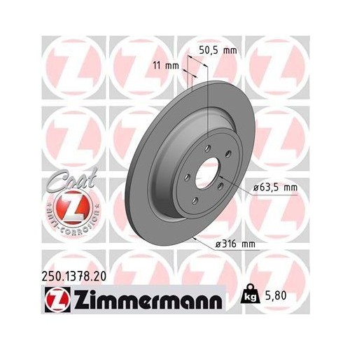 Zimmermann 250.1378.20 Bremsscheibe Hinterachse FüR Ford-image