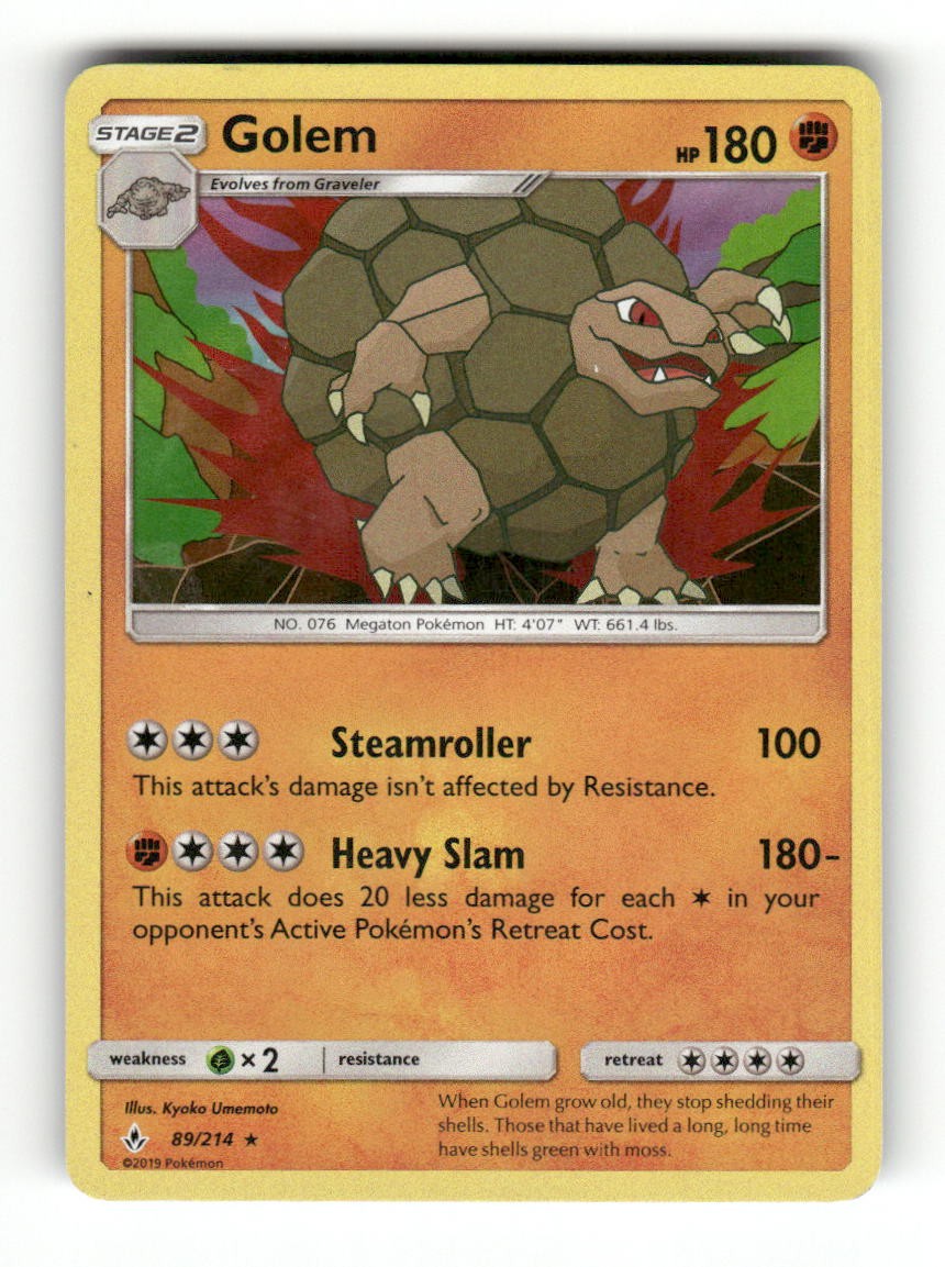 Golem 89/214 Holo Rare Unbroken Bonds Pokemon Moderately Played Kyoko Umemoto