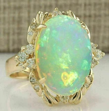 6.50Ct Oval Cut Lab Created Opal Diamond  Engagement Ring 14K Yellow Gold Over