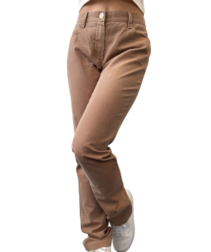 CHANEL Vintage 06P CC Mark Logo Cotton Denim Pants #36 Brown White Stitch Poket - Image 2 of 4