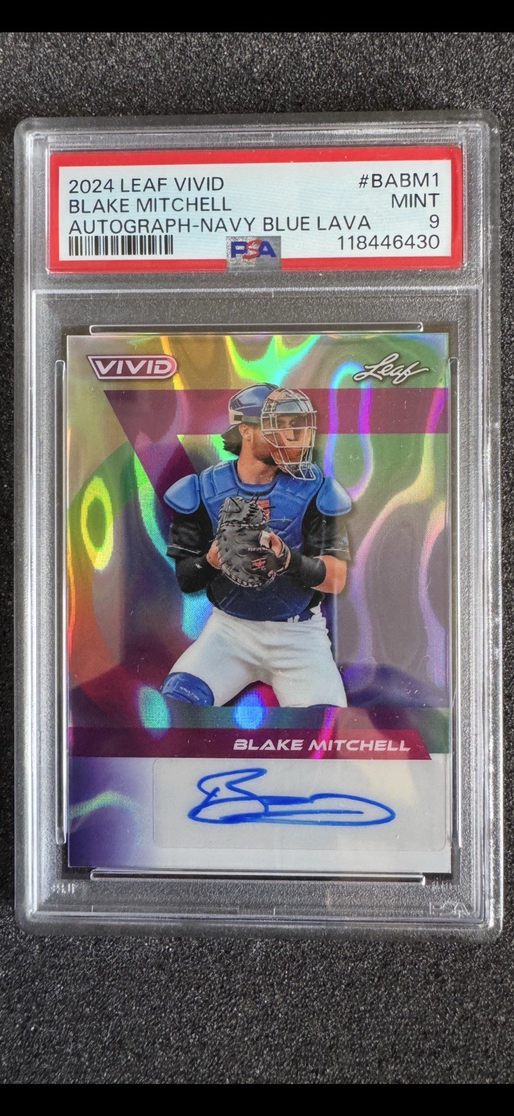 2024 Leaf Vivid AUTO NAVY BLUE LAVA 1/7 BLAKE MITCHELL #BABM1 PSA MINT 9 view 1