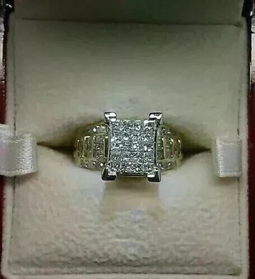 3 Ct Round Cut Real Moissanite Cluster Engagement Ring 14K Two Tone Gold Plated